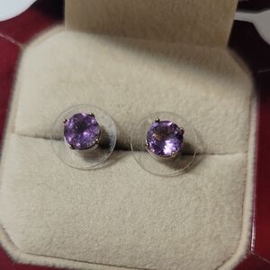 Amethyst Purple Stud Earrings 925 Gold Plated - Women's Jewelry